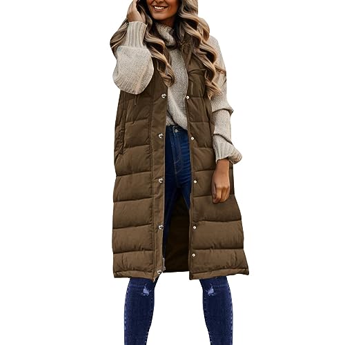 Weste-beheizbar-Damen, Damen Daunenweste Wintermantel Vest Ärmellose Warmer Daunenmantel Longweste Casual Winterjacke Outdoor Ärmellos Mantel Jacke Weste Lang Steppweste mit KapuzeWintermantel von Sobzia