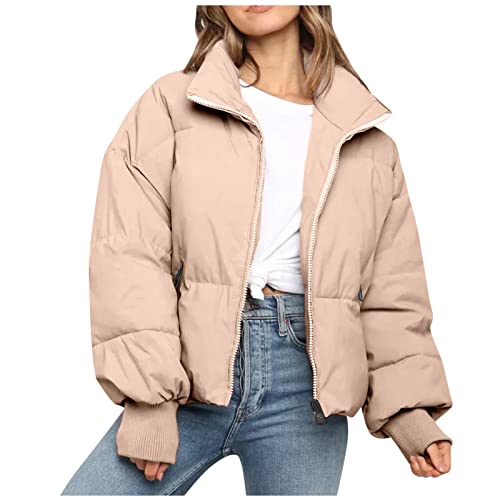 Winterjacke-Damen, Winterjacke Damen Daunenjacke Elegante Parka Einfarbig Oberteile Warm Windbreaker Casual Kapuzenpullover Frau Zipper Jacke Große Größen Wanderjacke Baumwolle Fleecepullover von Sobzia