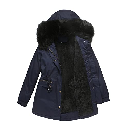 Winterjacke-Damen-warm, Parka Damen mit Fellkapuze Winterjacke, Plüschjacke Warm Funktionsparka Übergangsjacke Kapuze Winterparka Fellkapuze, Warme Steppjacke, Puffer Jacke In Daunenoptik, Kunstfell von Sobzia