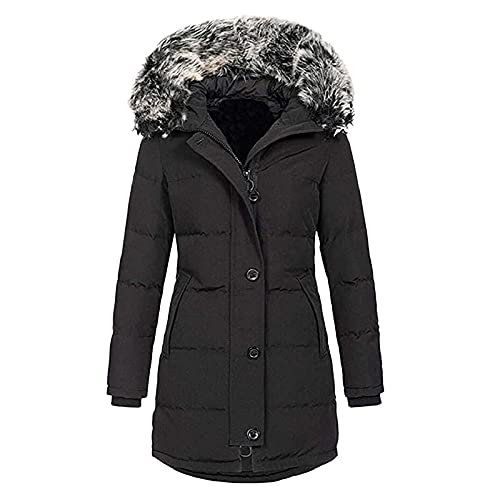 Winterjacke-mädchen, Wintermantel Damen mit Fellkapuze Gefüttert Mantel, Winterparka Funktionsparka Kapuze Jacke Plüschjacke Mädchen Winterjacke Daunenjacke Warm Parka Steppjacke Casual Daunenmantel von Sobzia