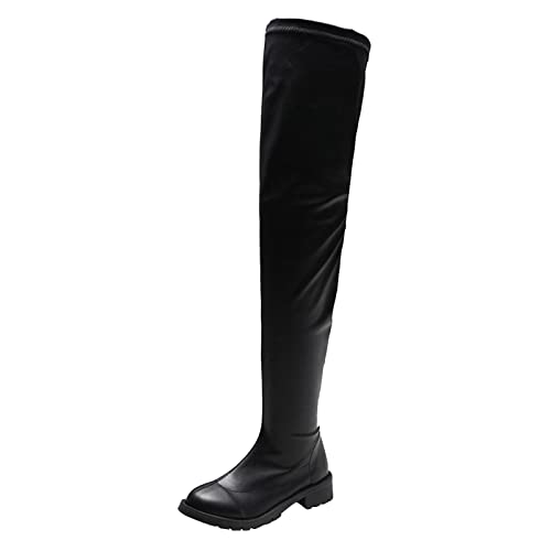 Winterstiefel-mädchen, Overknees Stiefel Damen Sexy Flach Hohe Stiefel Long Boots Dicke Waden Lange Stiefel Knee High Boots Damenstiefel Weiter Schaft Winter Stiefel Cowboystiefel von Sobzia