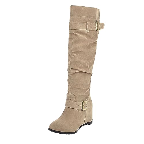 Winterstiefel-mädchen, Overknees Stiefel Damen Weiter Schaft Flach Hohe Stiefel Winter Stiefel Beige Knee High Boots Long Boots Damenstiefel Sexy Lange Stiefel Cowboystiefel von Sobzia