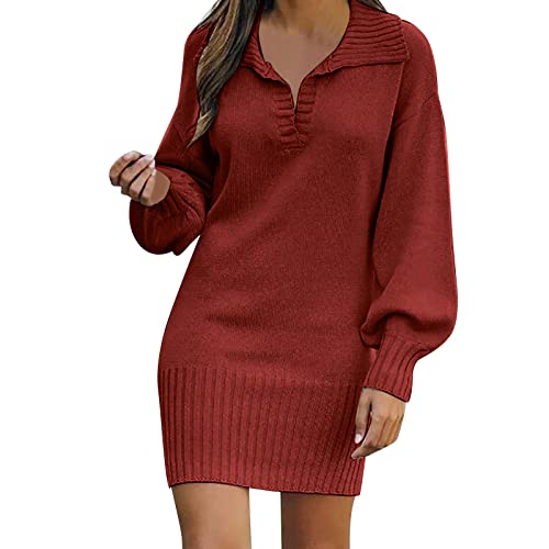 midikleid-Damen-Herbst, Winterkleid Damen Midi Knielang Langarm Herbstkleid Midikleid Herbst Winter Casual Strickpullover Strickkleid Schwarz A Linie Kleider Pulloverkleid Warm Pullikleid von Sobzia