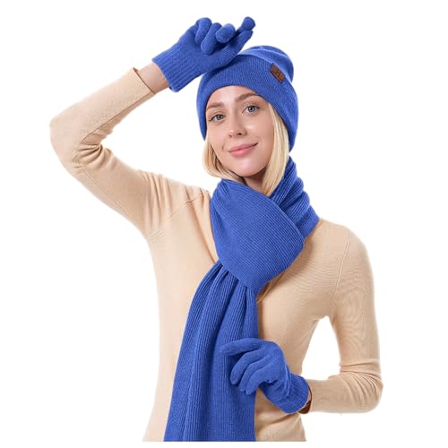 mütze-schal-Handschuhe-Set-Damen, Winter Strickmütze Mütze Schal Handschuhe Set 3 in 1, Verdicken Thermisch Strickmütze Mütze, Schal, Handschuhe Sets, Winterzubehör-Sets Geschenke für Damen im Freien von Sobzia