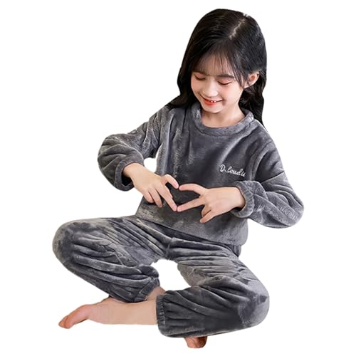 plüsch-Schlafanzug-Kinder, Winter Schlafanzug Kinder Jungen Mädchen Fleece Pyjama Set Lang Schlafanzüge Warme Kleinkind Langarm Hausanzug Flauschig Nachtwäsche Pjs Flanell Oberteile und Hosen von Sobzia