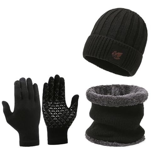 schal-mütze-Set-mädchen, Mütze, Schal & Handschuh-Sets für Damen Herren, Slouchy Beanie Mütze Herren Winter Strickmütze Handschuhe Schal Halswärmer Schlauchschal Set von Sobzia