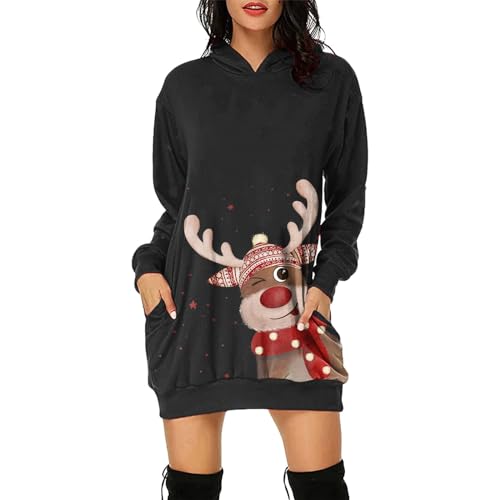 weihnachtskleid-Damen-sexy, Weihnachtspullover Damen Weihnachtspulli Xmas Sweater Langarm Christmas Pullover Lässig Christmas Sweater Weihnachtskleidung Weihnachten Kleider Herbst Winter Hoodie von Sobzia