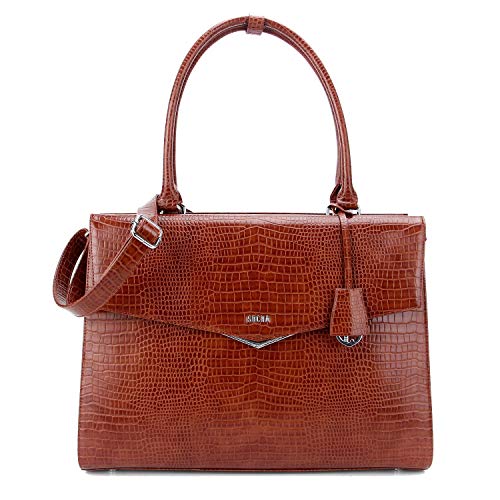 Socha Laptoptasche Damen/Businesstasche Frauen/Aktentasche mit Tragegurt - Elegant - Extra leichte Synthetik Kroko - Silver Tip Brown - 15.6 Zoll Braun Socha Laptoptasche Damen/Businesstasche Frauen/Aktentasche mit Tragegurt - Elegant - Extra leichte Synthetik Kroko - Silver Tip Brown - 15.6 Zoll Braun von Socha
