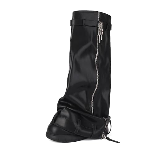 SofLuxe Bunte Stiefel für Damen, Bequeme, rutschfeste Stiefel, mit Schnallenverzierung, Bequeme und Vielseitige Lange Stiefel,Black,36 von SofLuxe