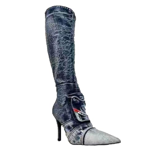 SofLuxe Cowboystiefel,Spitze Retro-Stiefel mit Hohem Absatz,Reißverschluss Hinten,Hohe Stiefel,Geeignet für Viele Anlässe und Alle Jahreszeiten,Blue,42 von SofLuxe