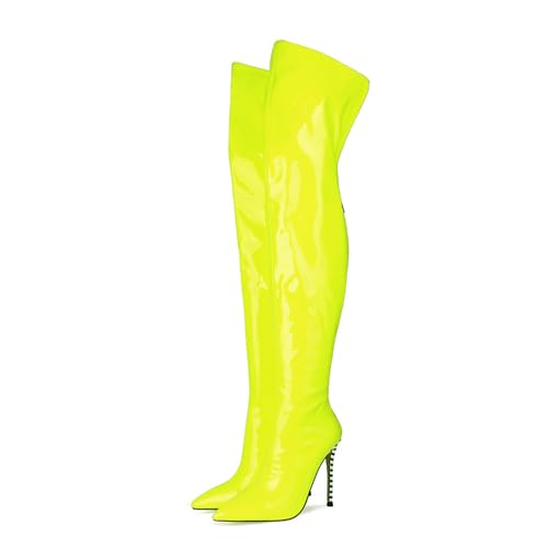 SofLuxe Hohe Stiefel,Damenstiefel mit Hohen Absätzen,Spitze Overknee-Stiefel,Bequeme Lange Stiefel,Können Zu Jeder Jahreszeit Getragen Werden,Yellow,41 von SofLuxe