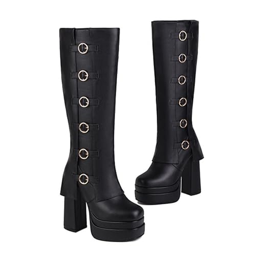 SofLuxe Hohe Stiefel,Freizeitstiefel für Damen,Bequem und rutschfest,Klassische und Vielseitige Stiefel,Geeignet für Alle Gelegenheiten,Black,38 von SofLuxe