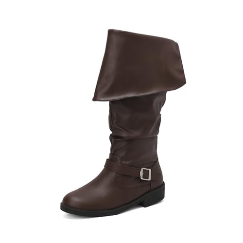 SofLuxe Hohe Stiefel für Damen,PU-Material,Gummisohle,Bequeme und Vielseitige Stiefel,Samtfutter,Moderne und Elegante Stiefel,Brown,44 von SofLuxe