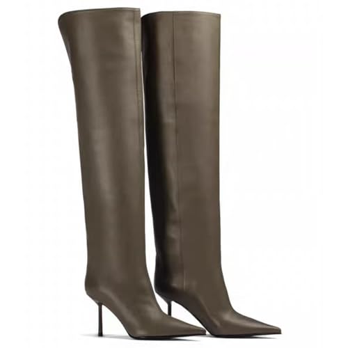 SofLuxe Spitz Zulaufende Stiletto-Stiefel, Einfache Overknee-Stiefel, Hohe Stiefel mit Rindsledersohle, Bequem und Langlebig,Gray,41 von SofLuxe