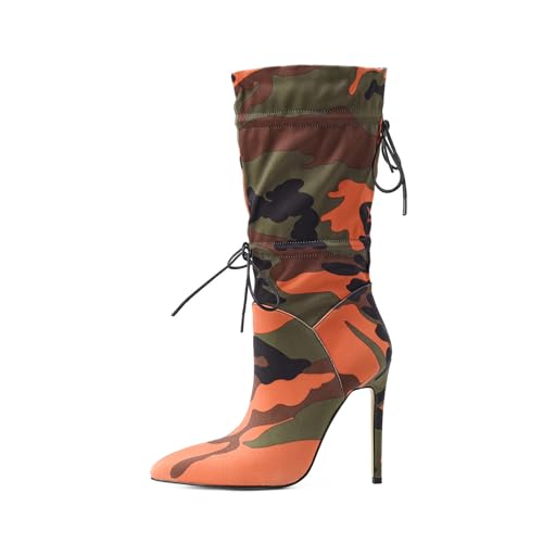 SofLuxe Spitze Stiletto-Stiefel, Klassisches Design, Bequeme und Vielseitige Stiefel mit Hohem Absatz, Verschiedene Größen Erhältlich,Camouflage,37 von SofLuxe