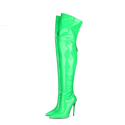 SofLuxe Spitze Stiletto-Stiefel, Overknee-Stiefel, PU-Material, Damenstiefel mit Hohen Absätzen, für Alle Jahreszeiten Geeignet,Green,41 von SofLuxe