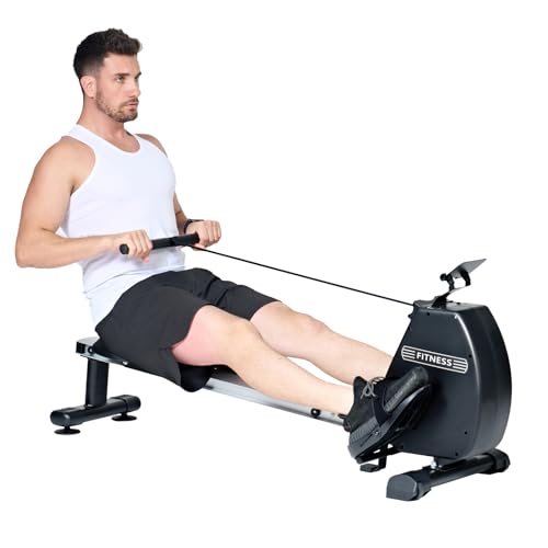 SogesHome Rudergeräte Rowing Machine mit Magnetischem Widerstand, Indoor Fitnessgerät Heimtrainer, Einstellbarer Widerstand, Faltbar, Mobil mit Rädern, 150 kg Belastbar von SogesHome