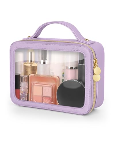 Soimeat Transparente Make-up-Tasche, tragbare Reise-Kosmetiktasche, Mehrzweck-Leder-Kulturbeutel mit Reißverschluss, wasserdicht, transparent, Kosmetik-Organizer für Damen, Größe M, Lila, Violett, von Soimeat