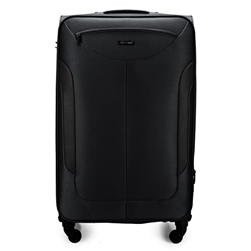 Solier Reisekoffer Koffer mit 4 Rollen Leicht Tourister Trolley, Rollkoffer mit Zahlenschloss Groß Reisetrolley (Schwarz, L) von Solier