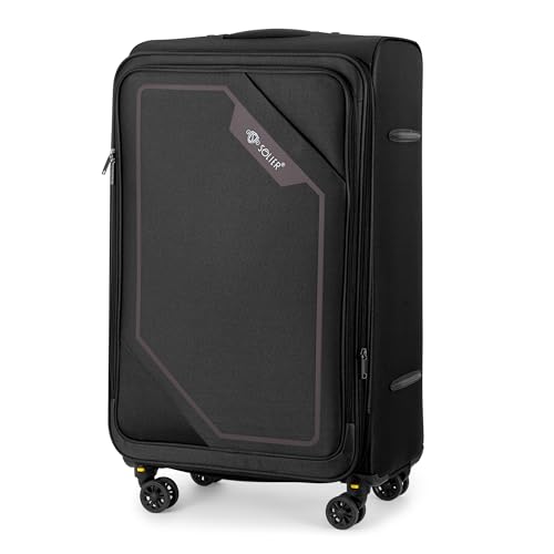 Solier Reisekoffer Koffer mit 4 Rollen Leicht Tourister Trolley Rollkoffer mit Zahlenschloss Groß Reisetrolley (SCHWARZ/KOFFEE, L 64L) von Solier