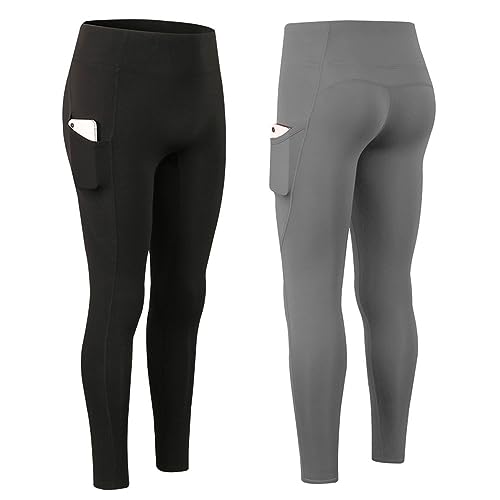 Solinder 2 Stück Damen-Yoga-Leggings mit hoher Taille, Fleece-Trainingshose, warme Yoga-Hose mit Taschen von Solinder