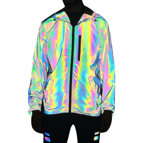 Solinder Regenbogen-reflektierende Jacke für Damen und Herren, Winddicht, wasserabweisend von Solinder