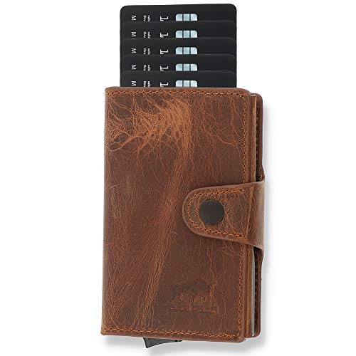 NEU: SOLO PELLE® Slim Wallet Mondo ohne Münzfach [bis zu 13 Karten] Slimwallet [RFID-Schutz] Kartenetui [Leder] Smart Wallet für Männer und Damen (Vintage Braun) von Solo Pelle