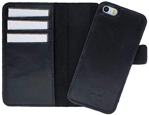Solo Pelle iPhone SE / 5 / 5S abnehmbare Lederhülle (2in1) inkl. Kartenfächer für das original iPhone SE/5/5S in Schwarz Flex-Wallet von Solo Pelle