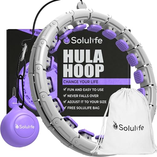 Hula Hoop Reifen Erwachsene Abnehmen und Massage, 24-teiliger hulahuppreif zum abnehmen trainiert Hüfte, Beine, Po, hoopie der nie Herunterfällt, Hula Hoop mit Gewicht Kugel inkl. Tasche von Solulife