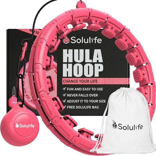 SOLULIFE Hula Hoop Reifen Erwachsene Abnehmen und Massage, 24-teiliger hulahuppreif zum abnehmen trainiert Hüfte, Beine, Po, hoopie der nie Herunterfällt, Hoola Hoop mit Ball inkl. Tasche von Solulife