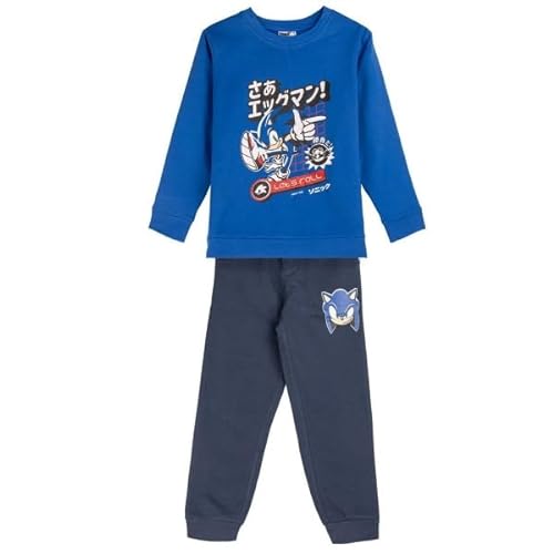 Sonic Trainingsanzug für Kinder - 2-teiliges Set - Größe 6 Jahre - Aus Baumwolle und Polyester - Farbe Blau - Jogginganzug Inklusive Langarm T-Shirt - Original Produkt in Spanien Designed von SONIC THE HEDGEHOG