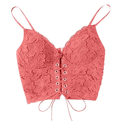 Damen Spitzen Crop Top Spaghettiträger Bauchfrei Spitzentop Untertops Sommer Tanktop Bralettes Sexy Cami Top von Sonnena