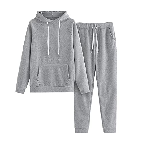 Damen Trainingsanzüge 2 Stück Hausanzug Sportsets Lässige Hoodie Yoga Hose Sport Langarm Sweatshirt Einfarbiges Sportswear Loungewear Schlafanzüge Kordelzug Taschen Set von Sonnena