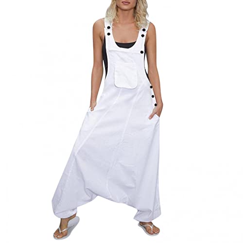 Latzhose Damen Jumpsuit mit Träger Retro Overalls Oversize Lose Hose Lange Baggy Sommerhose Latzhose Haremshose Sommerhose Overall Baumwolle von Sonnena