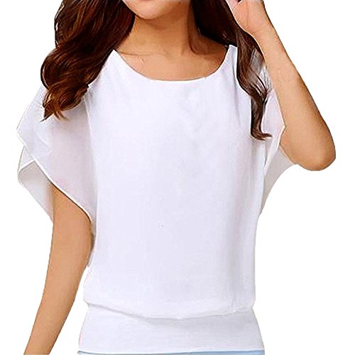 Sonnena Bluse Damen Tunika Fledermaus Batwing Bluse Chiffonbluse Fledermausärmel Kurzarm Rundhals mit breitem Bund Kurzarm T-Shirt Rundhals Stretch Oberteile von Sonnena