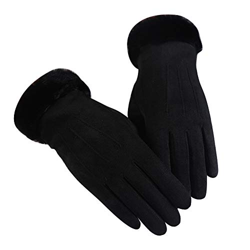 Sonnena Handschuhe Damen Touchscreen Lammfell Winterhandschuhe Warm Plüschhandschuhe Kaschmir Lederhandschuhe Fleece Gefütterter Damenhandschuh Outdoor Winddicht Fahrradhandschuhe von Sonnena