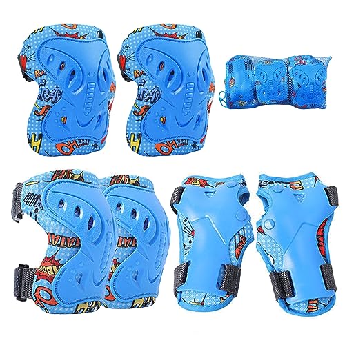 Sonwaha Schoner Inliner Kinder 7-12 Jahre Schützer Inline Skates Kinder Knie und Ellenbogenschützer Kinder knieschoner set protektoren kinder fur Radfahren Inline-Skates,Skateboarding Blau Schonersets von Sonwaha