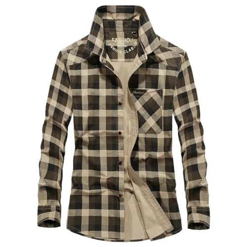 Men Men'S Shirts Herren Casual Shirt Dress Shirt Formal Business Long Sleevemänner Karierte Freizeithemden Männliche Outdoor Lose Hemden Hemden Mann Große Langärmelige Hemden 4Xlasiasize Khaki von Sopodbacker