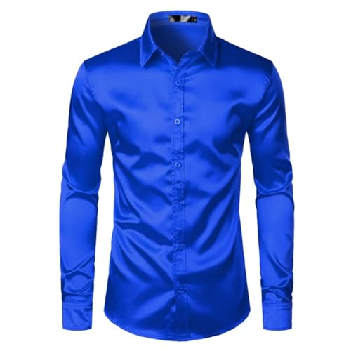 Men Men'S Shirts Herren Casual Shirt Dress Shirt Formal Business Long Sleeveseide Satin Hemd Männer Slim Fit Herren Hemden Hochzeitsfeier Casual Männliche Freizeithemd Hemd Ussizexl Royalblau von Sopodbacker