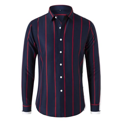 Men Men's Shirts Herren Casual Shirt Dress Shirt Formal Business Long Sleevegestreiftes Hemd Business Casual Langarmhemd Koreanischer Stil Schlankes Herrenhemd 3XL (87,5-95 Kg) Marineblau von Sopodbacker