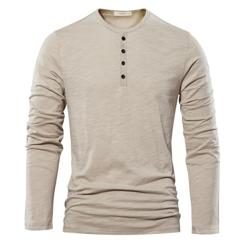 Men Men's Shirts Herren Casual Shirt Dress Shirt Formal Business Long Sleevehals Langarm Für Männer Solide Lässige Herren T-Shirts Männliche Oberteile Klassische Kleidung Männer USM Khaki von Sopodbacker