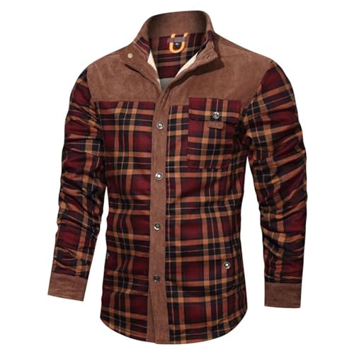 Men Men's Shirts Herren Casual Shirt Dress Shirt Formal Business Long Sleevemänner Karierte Hemden Mäntel Winter Fleece Warme Hemdenherren Baumwolle Lockere Business Casual Jacken Xl70-75Kg Rot von Sopodbacker