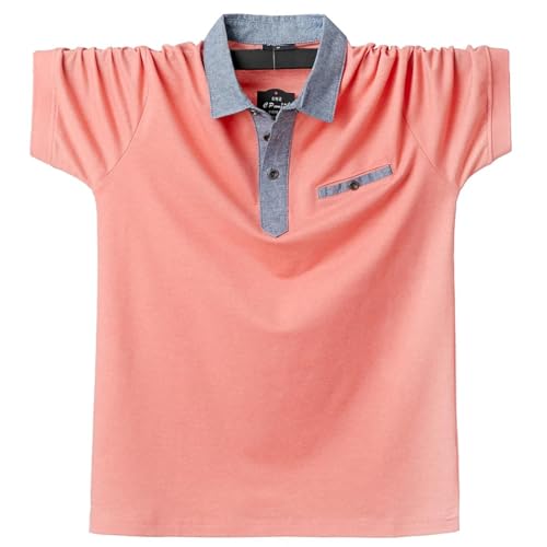 Men Men's Shirts Herren Casual Shirt Dress Shirt Formal Business Long Sleeveplus Size Sommer Baumwolle Herren Solid Pocket Kurzarm Kontrast Poloshirt Polo Herren XL Pink von Sopodbacker