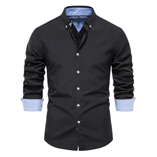 Sopodbacker Men Men's Shirts Herren Casual Shirt Dress Shirt Formal Business Long Sleeveärmel Oxford Herrenhemden Baumwollhemden Für Männer Kragenbluse M(Büste112Cm) Schwarz von Sopodbacker