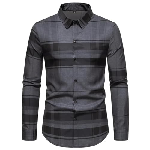 Sopodbacker Men Men's Shirts Herren Casual Shirt Dress Shirt Formal Business Long Sleevehemd Gestreift Kariert Locker Business Casual Seide Glatte Hemden Langarm Herren Hemden S Schwarz von Sopodbacker