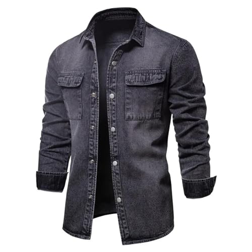 Sopodbacker Men Men's Shirts Herren Casual Shirt Dress Shirt Formal Business Long Sleeveherren Jeanshemden Herren Hellblau Lässig Denim Jeans Jacke Herren Streetwear Langarmhemden XXL Schwarz von Sopodbacker