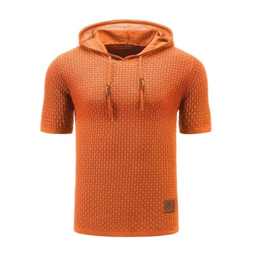 Sopodbacker Men Men's Shirts Herren Casual Shirt Dress Shirt Formal Business Long Sleeveherren Strickpullover Kurzarm Atmungsaktives Kapuzen-Waffel-T-Shirt L Orange von Sopodbacker