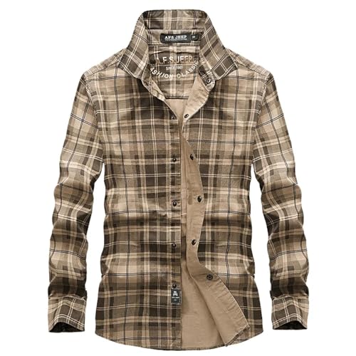 Sopodbacker Men Men's Shirts Herren Casual Shirt Dress Shirt Formal Business Long Sleevemänner Karierte Freizeithemden Männliche Outdoor Loose Tooling Hemden Mann Baumwollhemden 3Xlasiasize Khaki von Sopodbacker