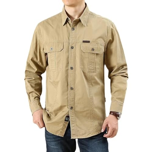 Sopodbacker Men Men's Shirts Herren Casual Shirt Dress Shirt Formal Business Long Sleevemänner Tooling Hemden Männliche Baumwolle Outdoor Freizeithemden Mann Große Hemden 3Xlasiasize Khaki von Sopodbacker