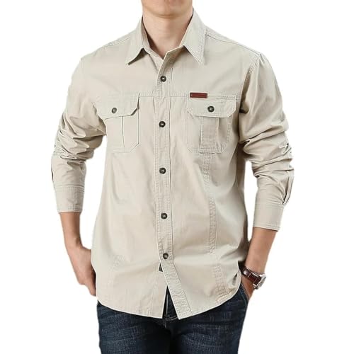 Sopodbacker Men Men's Shirts Herren Casual Shirt Dress Shirt Formal Business Long Sleevemänner Tooling Hemden Männliche Baumwolle Outdoor Freizeithemden Mann Große Hemden Xlasiasize Beige von Sopodbacker